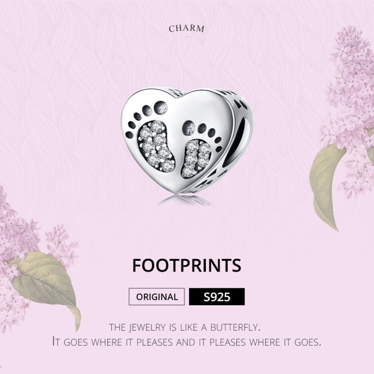 Heart-shaped Footprint Beaded S925 Sterling Silver Loose Beads DIY Bracelet Silver Beads