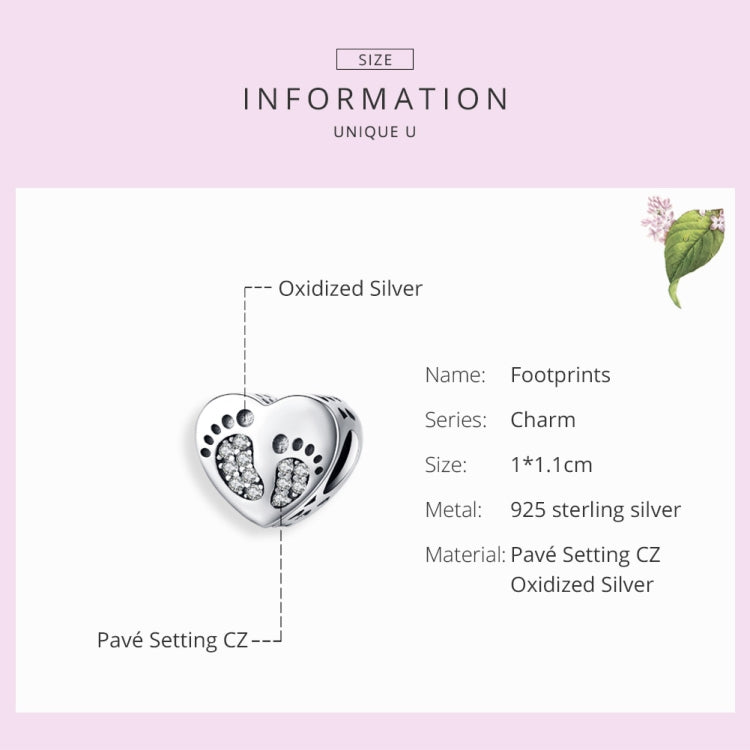 Heart-shaped Footprint Beaded S925 Sterling Silver Loose Beads DIY Bracelet Silver Beads
