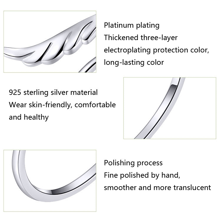 S925 Sterling Silver Angel Wings Open Ring White Gold Plated Open Ring