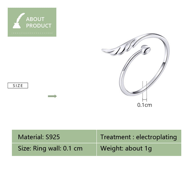S925 Sterling Silver Angel Wings Open Ring White Gold Plated Open Ring