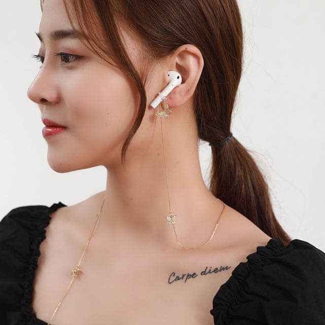 Universal Anti-lost Chain for Wireless Earphones Sweet and Simple Commuter Zircon Butterfly Anti-lost Necklace