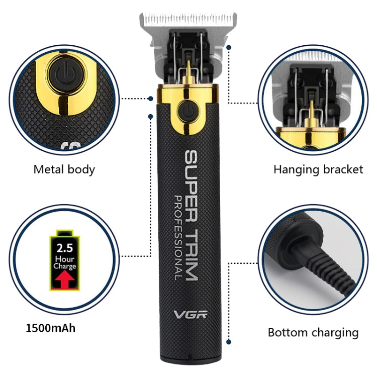 VGR Retro Oil Hair Electric Hair Clipper Push White Carved Small Hair Clipper Professional USB Electric Hair Clipper For Hair Salon