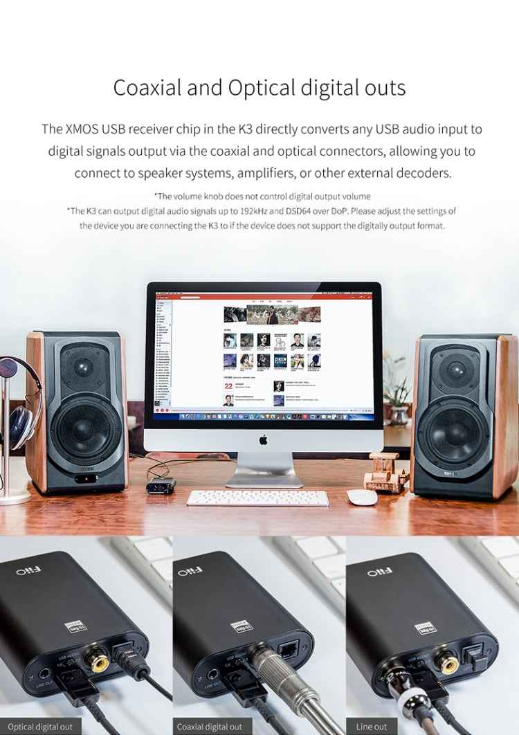 FiiO K3 Portable Headphone Amplifier DSD USB DAC for PC, Support COAXIAL / OPTICAL / 2.5 BALANCE