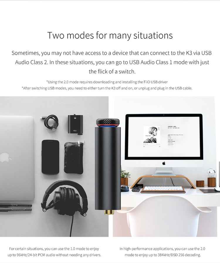 FiiO K3 Portable Headphone Amplifier DSD USB DAC for PC, Support COAXIAL / OPTICAL / 2.5 BALANCE