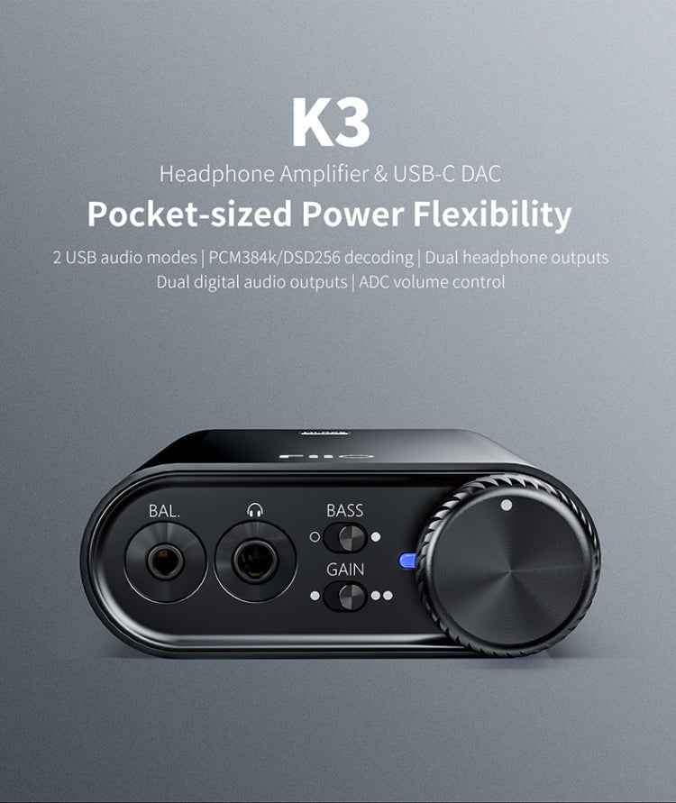 FiiO K3 Portable Headphone Amplifier DSD USB DAC for PC, Support COAXIAL / OPTICAL / 2.5 BALANCE