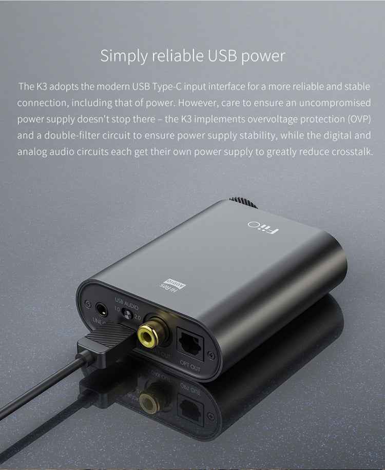 FiiO K3 Portable Headphone Amplifier DSD USB DAC for PC, Support COAXIAL / OPTICAL / 2.5 BALANCE
