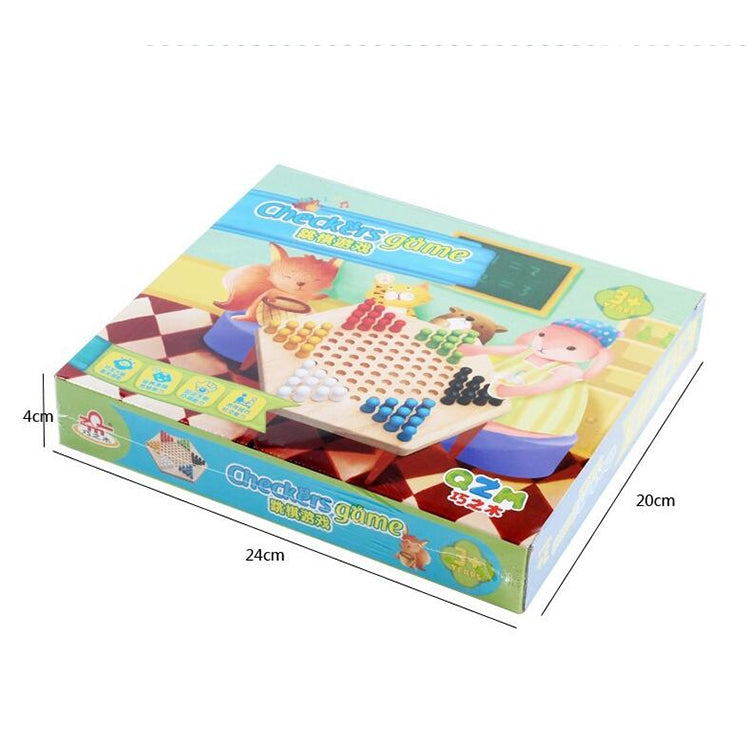 Traditional Hexagon Wooden Children Puzzle Checkers Family Game Set