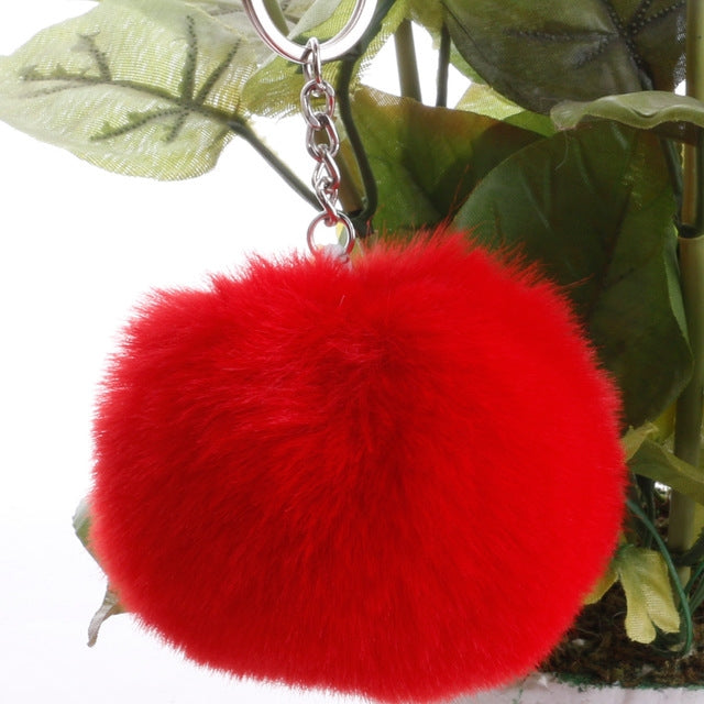 Simple Key Chain Fur Ball Pompon Keychain Pompom Artificial Rabbit Fur Animal Keychains for Woman Car Bag Key Rings
