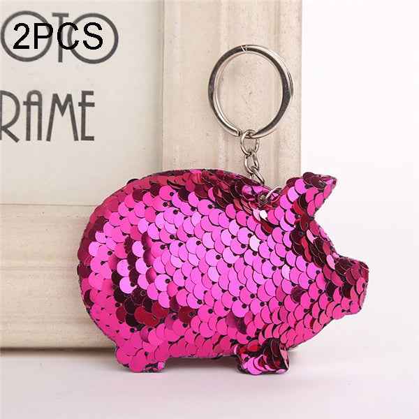 2PCS Cute Chaveiro Pig Keychain Glitter Pompom Sequins Key Chain Gifts for Women Llaveros Mujer Car Bag Accessories Key Ring, Pig Shape (Pink), Pig Shape(Magenta), Pig Shape(Colorful), Pig Shape(blue)