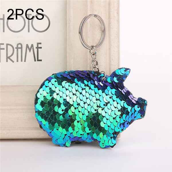 2PCS Cute Chaveiro Pig Keychain Glitter Pompom Sequins Key Chain Gifts for Women Llaveros Mujer Car Bag Accessories Key Ring, Pig Shape (Pink), Pig Shape(Magenta), Pig Shape(Colorful), Pig Shape(blue)