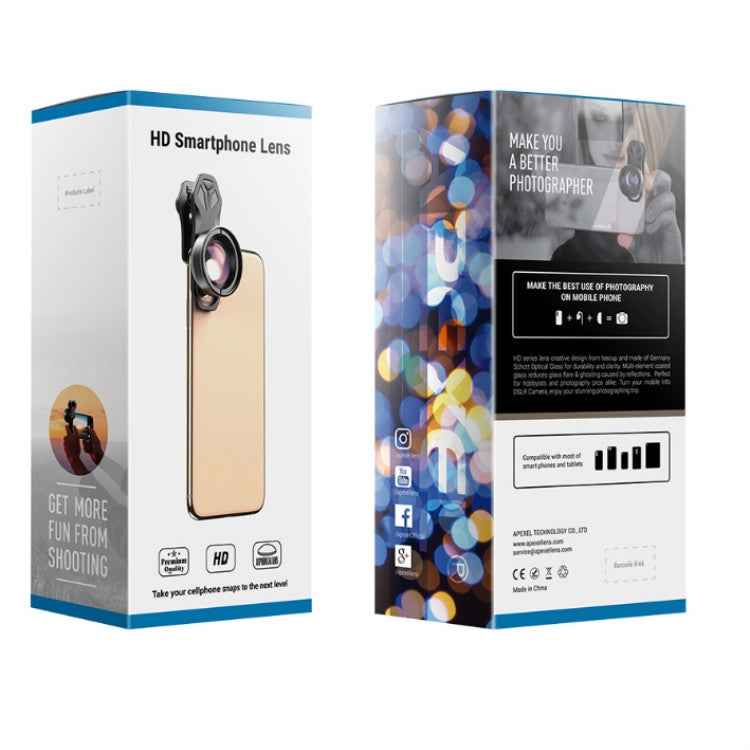 APEXEL APL-HD52IN1WM 2 in 1 Distortion-free HD 120-degree Wide-angle + 10X Macro Universal SLR External Mobile Phone Lens Set