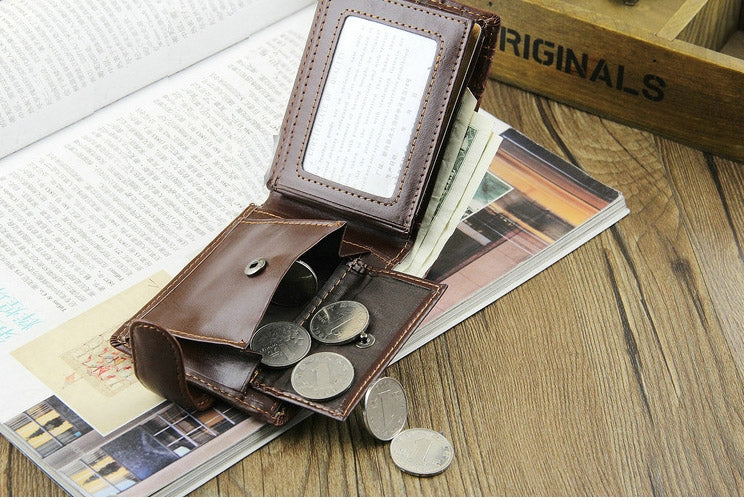 Men Vintage Leather Hasp Short Coin Pocket Purse Card Holder Wallets