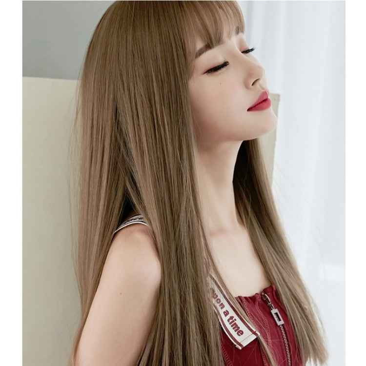 Female Black Long Straight Wig With Air Bangs