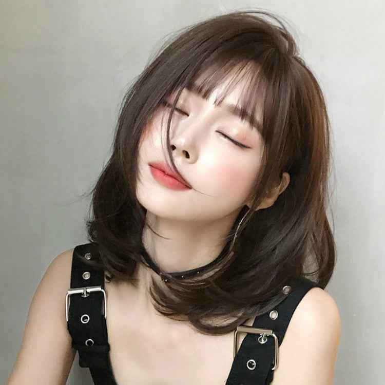Female Short Hair With Bangs Wig Suitable For Round Face Shoulder Buckle Hair, Chocolate Color 40CM, Honey Pudding Black Top 40CM, Cold Brown 40CM, Black Brown 40CM