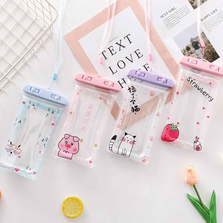 Cartoon Transparent Swimming Inflatable Air Bag Floating Mobile Phone Waterproof Bag, Random Color Delivery, Pink Watermelon, Green Peach, Purple Kitten, Blue Bunny, There is a Mine at Home, Green Cactus 1, Green Cactus 2, Green Cactus 3, Pink Strawber...