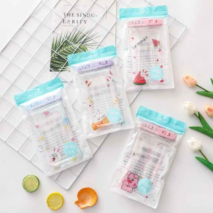 Cartoon Transparent Swimming Inflatable Air Bag Floating Mobile Phone Waterproof Bag, Random Color Delivery, Pink Watermelon, Green Peach, Purple Kitten, Blue Bunny, There is a Mine at Home, Green Cactus 1, Green Cactus 2, Green Cactus 3, Pink Strawber...