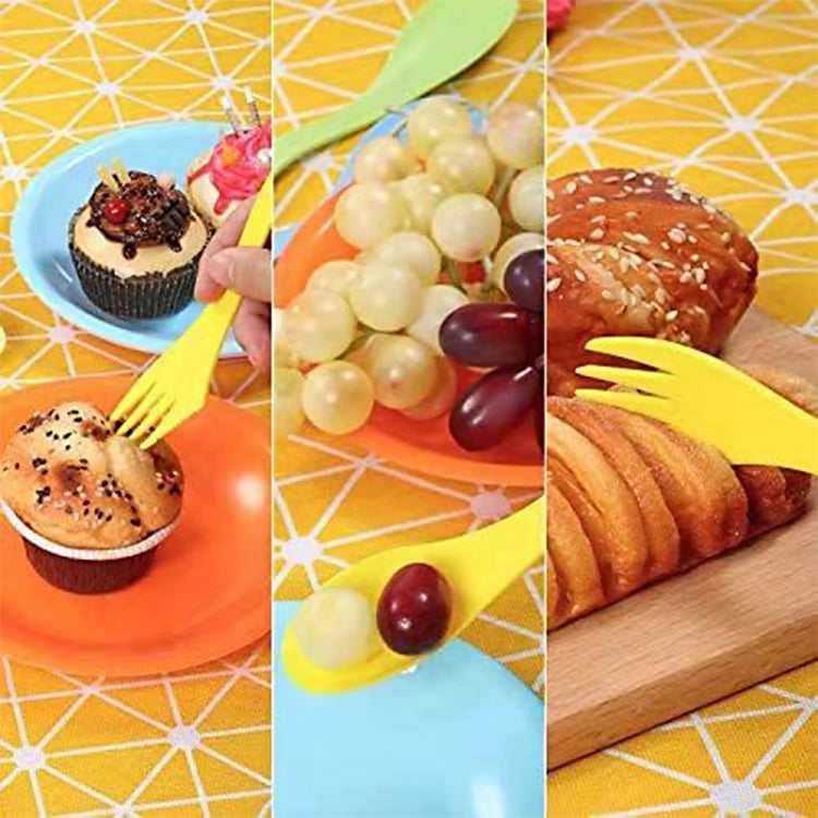 2 Set  3 In 1 Outdoor Camp Tableware Heat Resistant Spoon Fork Knife Camping Hiking Utensils (6pcs=1set), 2 Set