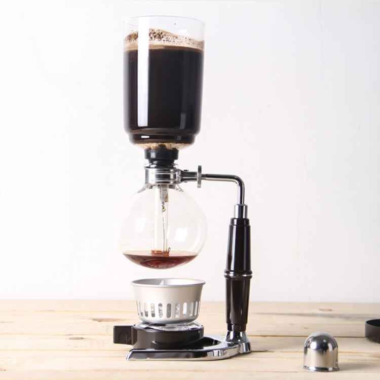 Classic Siphon Coffee Pot Black Handle Glass Syphon Pot for 5 People, Size:37.5x11.3cm, Coffee Pot with Handle