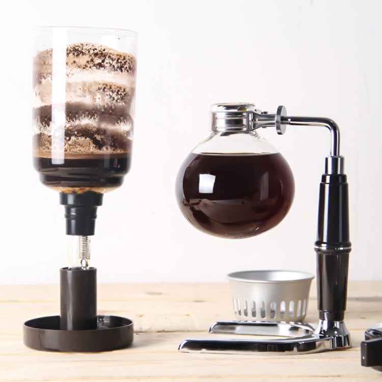 Classic Siphon Coffee Pot Black Handle Glass Syphon Pot for 5 People, Size:37.5x11.3cm, Coffee Pot with Handle