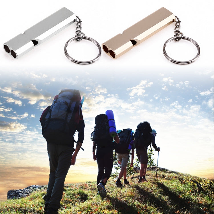 Mini Portable 120db Double Pipe High Decibel Outdoor Camping Hiking Survival Whistle Double-frequency Emnergecy Whistle Keychain, 3 PCS Gold, 3 PCS Silver