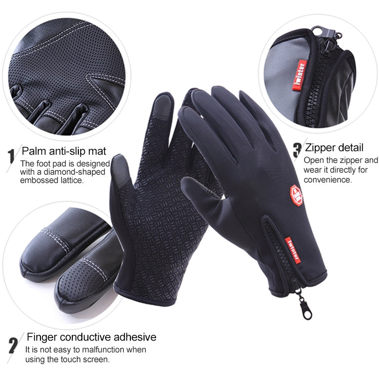 Cycling Gloves Full Finger Neoprene PU Breathable Leather Warm Winter Outdoor Sports Gloves, L, XL, M