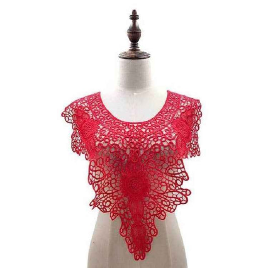 Lace Embroidery Hollow Fake Collar DIY Clothing Accessories, Size: About 55 x 47cm, Red, Beige, Black, Light Brown, White