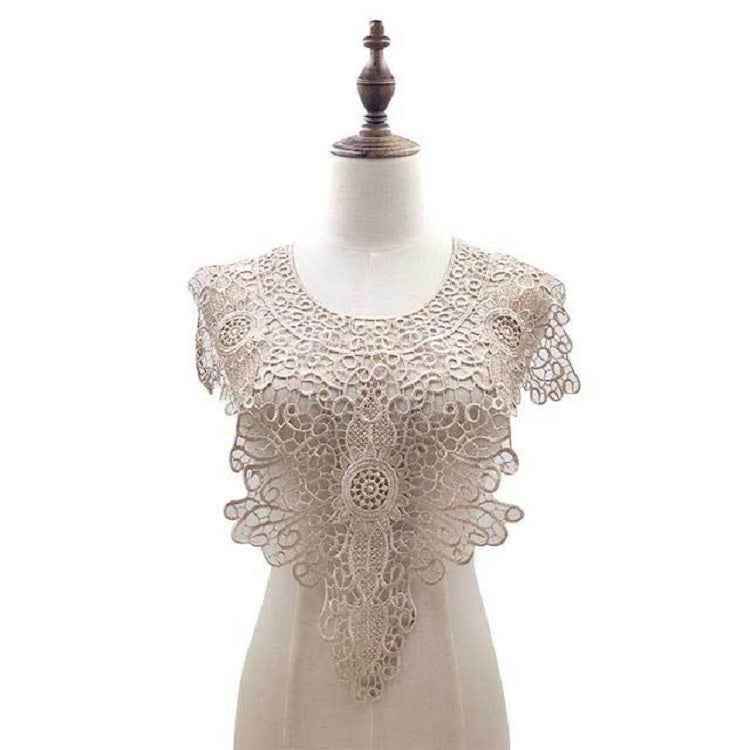 Lace Embroidery Hollow Fake Collar DIY Clothing Accessories, Size: About 55 x 47cm, Red, Beige, Black, Light Brown, White