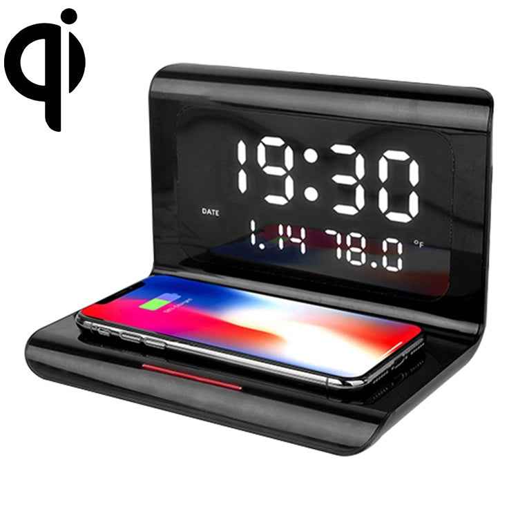 10W QI Universal Multi-function Mobile Phone Wireless Charger with Alarm Clock & Time / Calendar / Temperature Display
