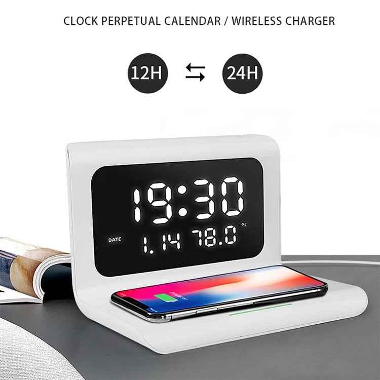 10W QI Universal Multi-function Mobile Phone Wireless Charger with Alarm Clock & Time / Calendar / Temperature Display