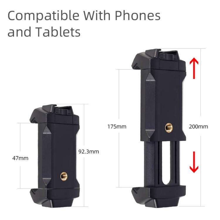 Live Broadcast Tripod Mount Phone Clamp with 1/4 inch Screw Holes & Cold Shoe Base