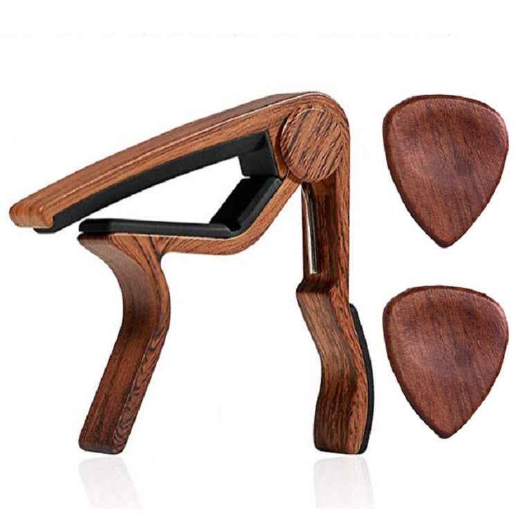 2 in 1 Solid Wood Folk Music Guitar Capo + Pick Set, Folk Music Guitar Capo