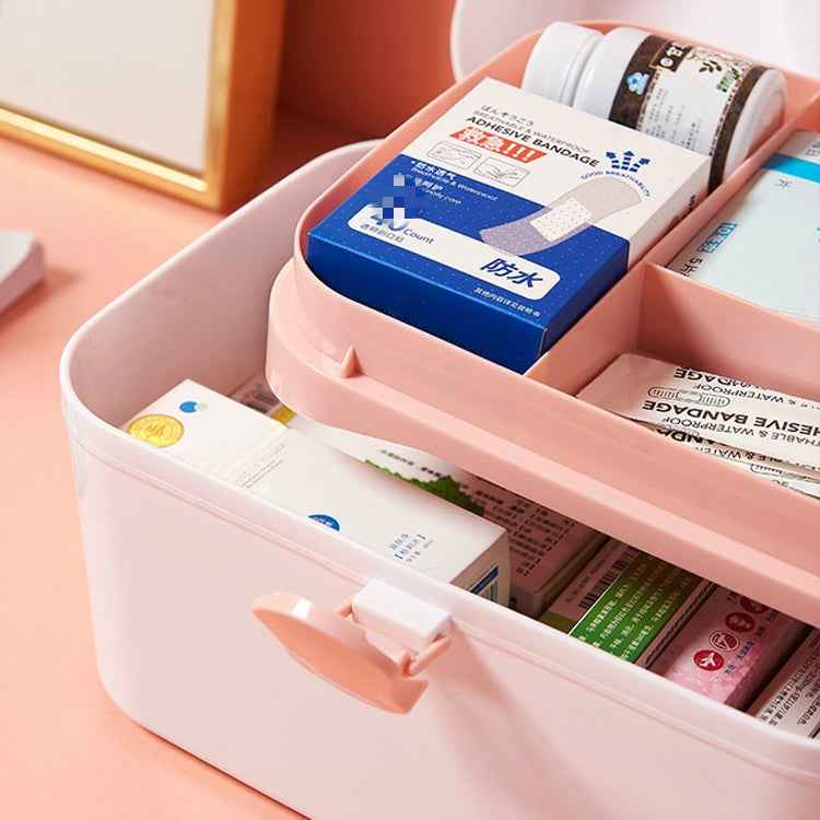 Multifunctional Dustproof Jewelry Cosmetic Plastic Box Household Portable Medicine Box Case, S 24x16.5x14cm, L 27.5x19x18cm