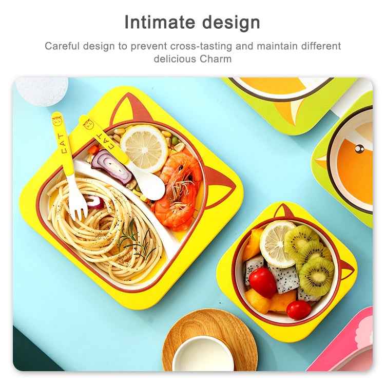 Baby Dish Tableware Set Cartoon Fork Feeding Dishes for Kids Utensils Natural Bamboo Fiber Bowl With Cup Spoon Plate