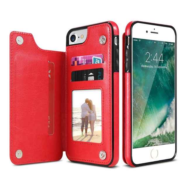 For iPhone XR Retro PU Leather Case Multi Card Holders Phone Case