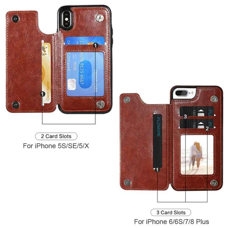 For iPhone 7 Plus / 8 Plus Retro PU Leather Case Multi Card Holders Phone Cases(Brown)