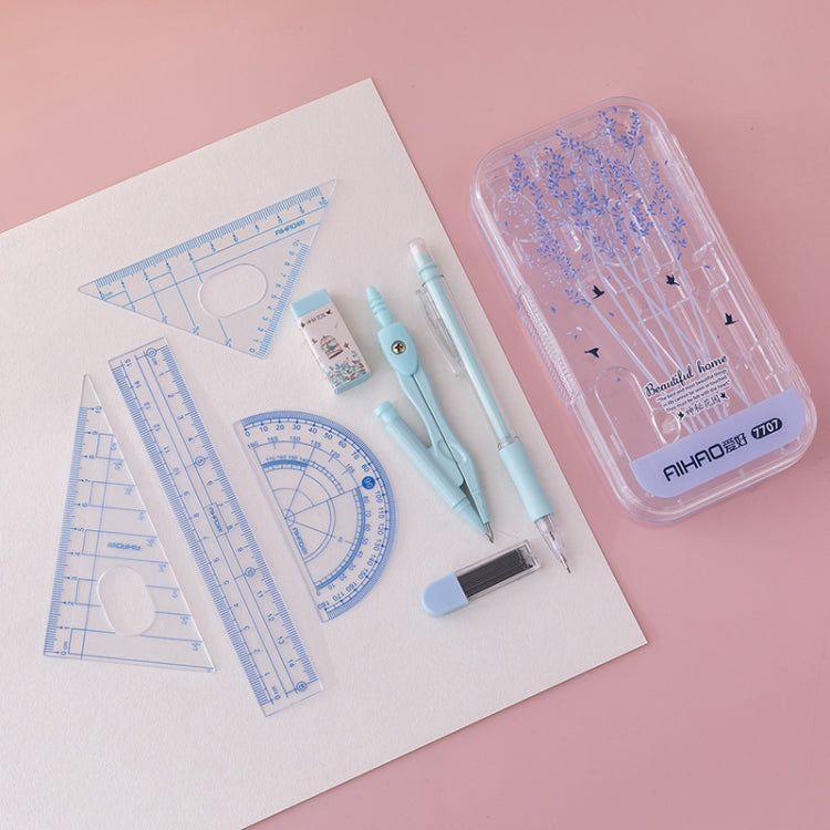 AIHAO Compass/Mechanical Pencil/Eraser/Pen Core/Ruler/Protractor Stationery Set Random Colour Delivery, 7707