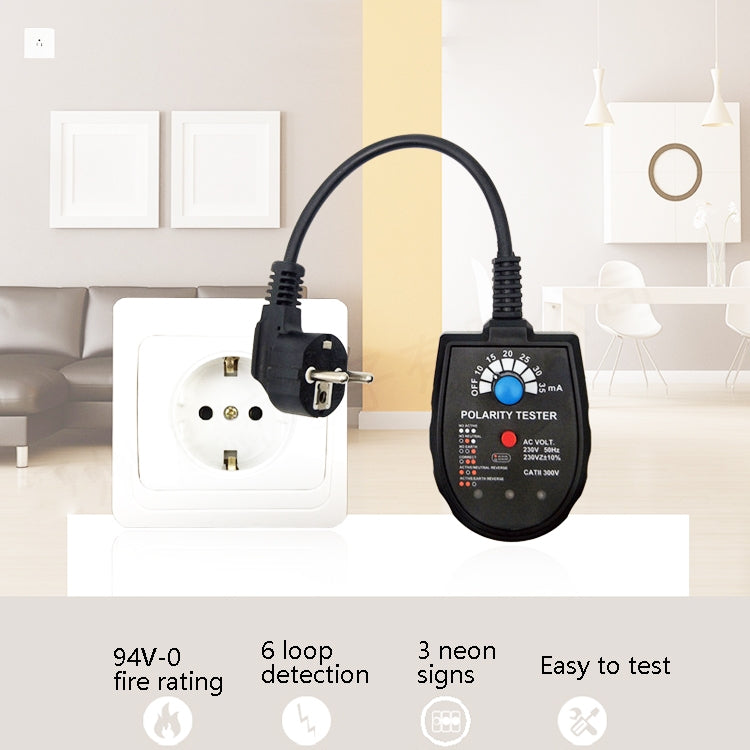 S2001 Socket Phase Detector Multi-Function Three-Phase Loop Socket Circuit Leakage Detector, EU Plug