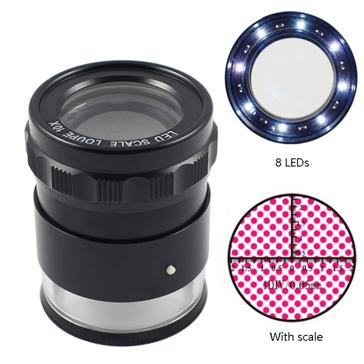 8 LED Lights 3 Groups Of Optical Glass HD With Scale 10 Times Magnifying Glass, Complex Scale Board, Cross Scale Board
