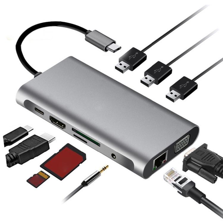 10 in 1 Type-C Multi-Function Docking Station PD Fast Charging HUB, 10 in 1