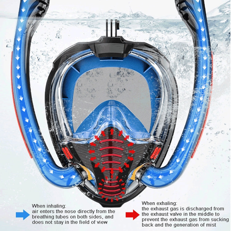 Snorkeling Mask Double Tube Silicone Full Dry Diving Mask Adult Swimming Mask Diving Goggles, S/M, L/XL