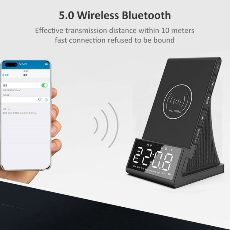 X7 Multifunctional Wireless Charging Bluetooth Speaker with Alarm Clock & Radio & Remote Control, US Plug, UK Plug, EU Plug