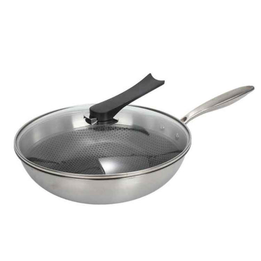 Household 304 Stainless Steel Oil-free and Uncoated Flat-bottom Wok Suitable for Induction Cooker Gas, 32cm