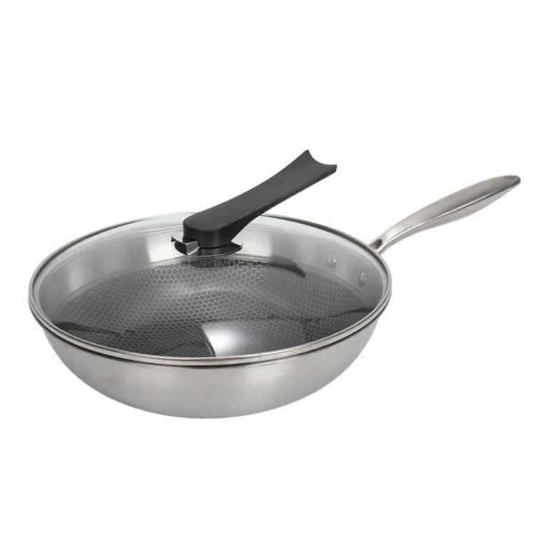 Household 304 Stainless Steel Oil-free and Uncoated Flat-bottom Wok Suitable for Induction Cooker Gas, 32cm