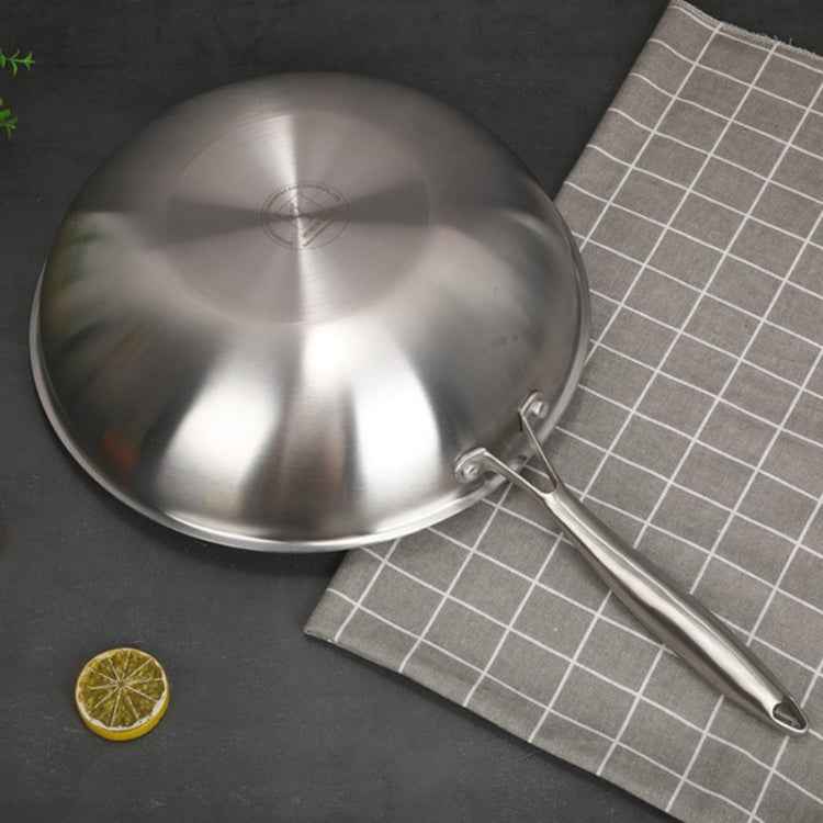 Household 304 Stainless Steel Oil-free and Uncoated Flat-bottom Wok Suitable for Induction Cooker Gas, 32cm