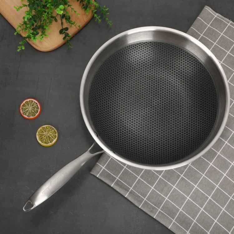 Household 304 Stainless Steel Oil-free and Uncoated Flat-bottom Wok Suitable for Induction Cooker Gas, 32cm