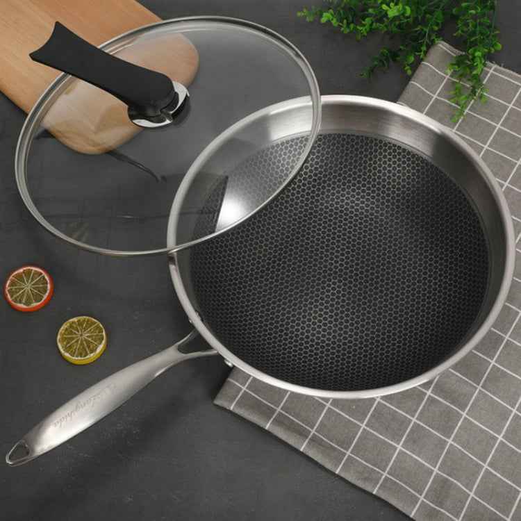 Household 304 Stainless Steel Oil-free and Uncoated Flat-bottom Wok Suitable for Induction Cooker Gas, 32cm
