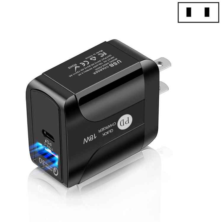 18W PD + QC 3.0 Fast Charge Travel Charger Power Adapter With LED Indication Function