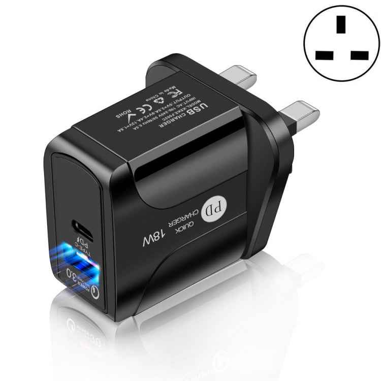 18W PD + QC 3.0 Fast Charge Travel Charger Power Adapter With LED Indication Function