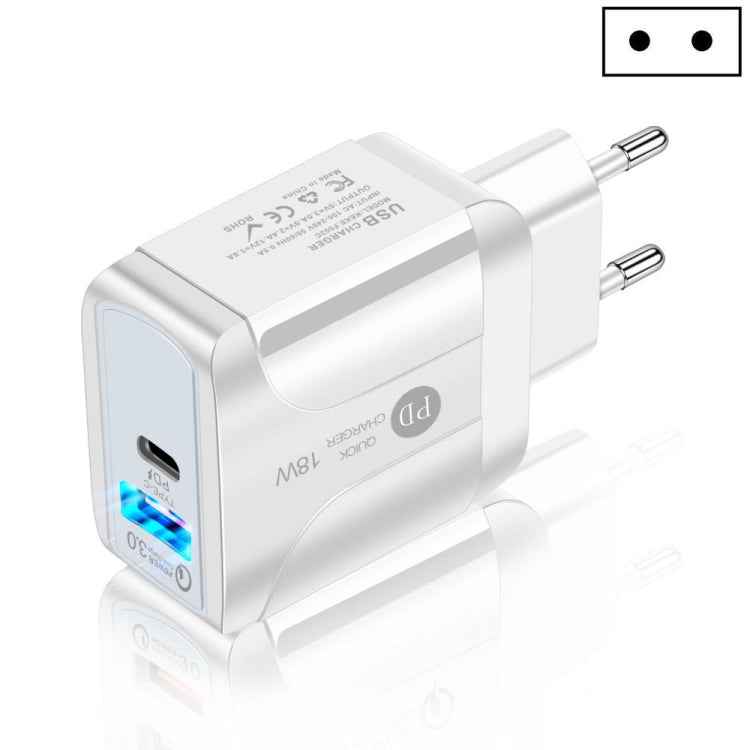 18W PD + QC 3.0 Fast Charge Travel Charger Power Adapter With LED Indication Function