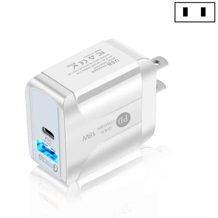 18W PD + QC 3.0 Fast Charge Travel Charger Power Adapter With LED Indication Function